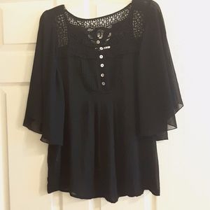 BLACK RAINN SHEER BOHO TOP